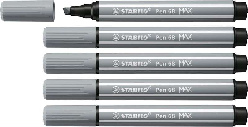 Stabilo Pen 68 MAX Rotulador - Punta de Fibra Biselada - Trazo entre 1-5mm aprox. - Tinta a Base de Agua - Color Gris