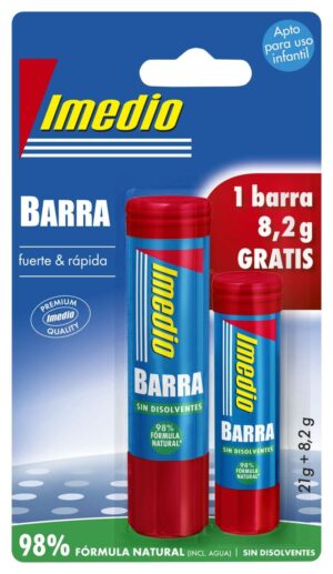 Imedio Pack de 2 Barras de Pegamento 1x 21grs + 1x 8.2grs - Sin Disolventes - Lavable - Apto para Uso Escolar