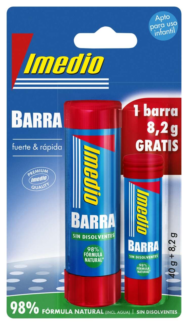 Imedio Pack de 2 Barras de Pegamento de 1x 40grs + 1x 8.2grs - Sin Disolventes - Lavable - Apto para Uso Escolar