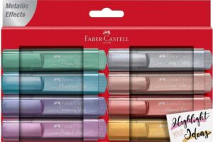 Faber-Castell Textliner 46 Metallic Pack de 8 Marcadores Fluorescentes - Punta Biselada - Trazo entre 1mm y 5mm - Tinta con Base de Agua - Colores Surtidos