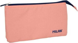 Milan Serie 1918 Estuche Portatodo 5 Compartimentos - Tejido Resistente a las Roturas y Rasgaduras - Medidas 22x12x4cm - Color Rosa