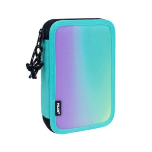 Milan Sunset Plumier de 2 Pisos con 2 Gomas de Borrar, Sacapuntas, Lapiz, Boligrafo Compact, Regla, 12 Lapices de Colores y 18 Rotuladores - Color Turquesa