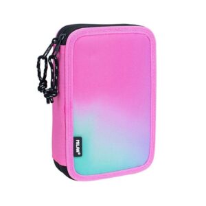 Milan Sunset Plumier de 2 Pisos con 2 Gomas de Borrar, Sacapuntas, Lapiz, Boligrafo Compact, Regla, 12 Lapices de Colores y 18 Rotuladores - Color Rosa