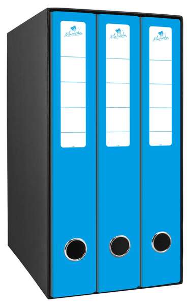Mariola Box Modulo de 3 Archivadores con Rado 2 Anillas 40mm - Tamaño 35x26x17cm - Carton Forrado - Color Azul