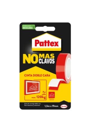 Pattex No mas Clavos Cinta Doble Cara 19mm x 1.5m - Fijacion Rapida y Limpia - Para Objetos Lisos en Interior y Exterior - Color Blanco