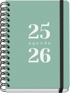 Dohe Grammar Agenda Escolar 25/26 Espiral A6 - Dia Pagina - Papel 80g/m2 - Cubierta de Polipropileno - Cierre de Goma Elastica - Color Verde