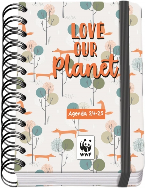 Dohe WWF Love our Planet Agenda Escolar Espiral Wire’o A6 - Dia Pagina - Papel 80g/m2 - Cubierta de Carton Plastificado - Cierre con Goma Elastica