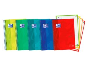 Oxford School Touch A5+ Europeanbook Libreta Espiral 120 Hojas Cuadricula 5x5 con Bandas de Color - Tapa Extradura con Tacto Suave - Colores Surtidos