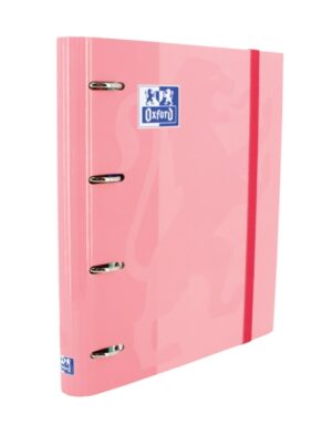 Oxford Europeanbinder Classic A4+ Carpeta de Anillas con Recambio Cuadricula 5x5 - Tapa Extradura - Cierre con Goma Elastica - Color Rosa Chicle