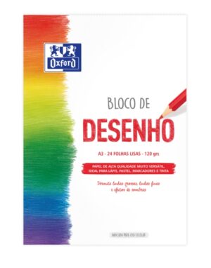 Oxford Dibujo Escolar Bloc Encolado A3 - Tapa Blanda/Contratapa Rigida - 24 Hojas 120gr - Papel Liso