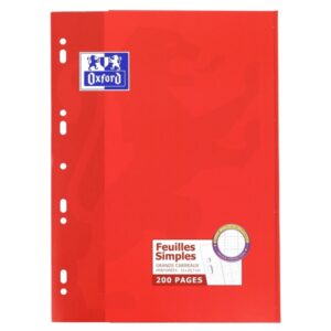 Oxford Recambio A4 100 Hojas Seyes con Margen - Papel de Alta Calidad - Cuadricula Seyes para Escritura Ordenada - Margen para Anotaciones - Ideal para Estudiantes y Profesionales