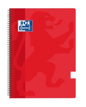 Oxford School Classic Cuaderno Espiral Tapa de Plastico Folio - Pauta 2.5 con Margen - 80 Hojas - Color Rojo