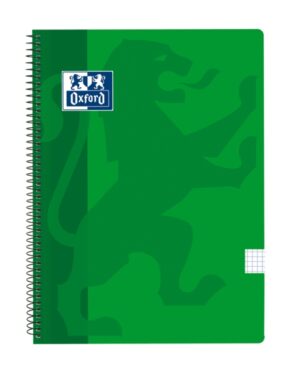 Oxford School Classic Cuaderno Espiral Tapa de Plastico Folio 4x4 - 80 Hojas - Ideal para Estudiantes - Resistente y Duradero - Color Verde