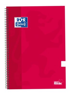 Oxford School Classic Cuaderno Espiral Tapa Extradura Write&Erase - Folio 1 Linea con Margen - 80 Hojas - Color Rojo