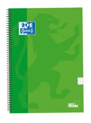 Oxford School Classic Cuaderno Espiral Tapa Extradura Write&Erase - Folio 4x4 con Margen - 80 Hojas - Color Verde