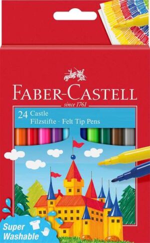 Faber-Castell Castle Pack de 24 Rotuladores - Tinta con Base de Agua Lavable - Colores Surtidos
