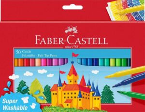 Faber-Castell Castle Pack de 50 Rotuladores - Tinta con Base de Agua Lavable - Colores Surtidos