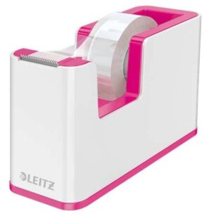 Leitz WOW Dispensador de Cinta Adhesiva - Para Rollos de hasta 19mm x 33m - Incluye Cinta Autoadhesiva Escribible - Color Blanco/Rosa