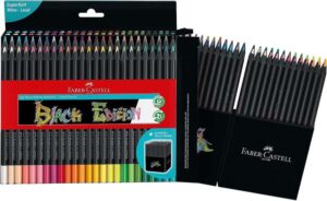 Faber-Castell Black Edition Pack de 50 Lapices de Colores - Mina Supersuave - Madera Negra - Ideales para Dibujo sobre Papel Claro, Oscuro y de Colores - Colores Surtidos