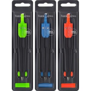Faber-Castell Compas Escolar - Circunferencias de hasta Ø 360mm - Incluye Bote de Minas - Colores Surtidos