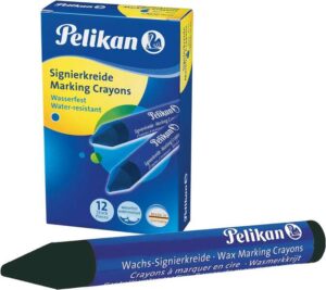 Pelikan Pack de 12 Ceras para Marcar - Resistente al Agua - Facil de Borrar - Ideal para Resaltar Texto - Color Negro