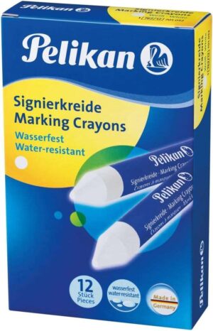 Pelikan Pack de 12 Ceras para Marcar - Resistente al Agua - Facil de Borrar - Ideal para Resaltar Texto - Color Blanco