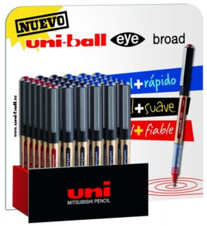 Uni-ball UB-150 Eye Broad Expositor de 36 Boligrafos de Tinta Liquida - Punta de Bola 1mm - Tinta Resistente al Agua y Luz - Sistema de Control de Tinta - Colores Surtidos