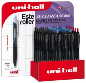 Uni-ball SXN-157 JetStream Sport Expositor de 36 Boligrafos Retractiles - Punta de Bola 0.7mm - Tinta Pigmentada Resistente al Agua y Luz - Secado Instantaneo - Colores Surtidos