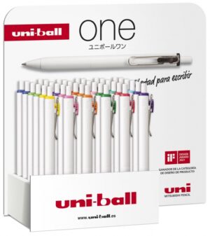Uni-ball ONE UMN-S-07 Expositor de 36 Boligrafos de Tinta - Punta de Bola 0.7mm - Escritura Ultra Fluida - Agarre Suave y Comodo - Color Surtido