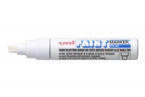 Uni-ball PX-30 Marcador de Pintura - Punta Biselada Acrilica 4-8.5mm - Linea Gruesa - Cuerpo de Aluminio - Tinta Permanente Resistente a Luz y Agua - Color Blanco