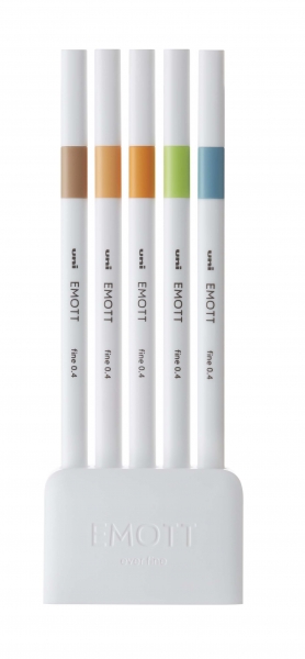 Uni-ball PEM-SY Set Nº6 Emott Natural Colors Pack de 5 Rotuladores de Linea Fina - Punta 0.4mm - Tinta a Base de Agua - Diseño Innovador - Ancho de Linea Constante - Colores Surtidos