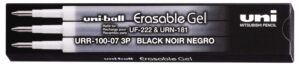 Uni-ball UF-220 Pack de 3 Recambios de Gel Borrable URR-100-07 - Punta 0.7mm - Color Negro