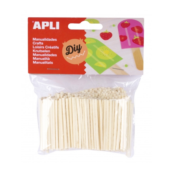 Apli Pack de 500 Mini Palitos de Madera - Gran Resistencia - Faciles de Pegar, Pintar y Cortar - Ideal para Manualidades y Maquetas - Estimula la Creatividad Infantil - Color Madera Natural
