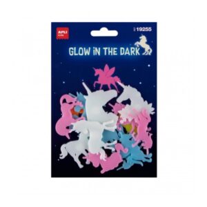 Apli Unicornios Luminiscentes 3D - Plastico Solido - Brillan en la Oscuridad - Adhesivo Permanente - Diseños y Tamaños Surtidos - Ideales para Decorar Habitaciones, Cuadernos y Carpetas