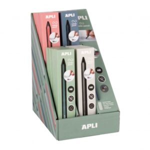 Apli Infinite Pencil Up North Expositor con 20 Packs de Lapiz Infinito HB + Mina de Recambio + Tapon Protector - Para Escribir hasta 16km - Colores Surtidos