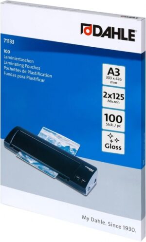 Dahle Pack de 100 Fundas para Plastificar Brillo A3 - 125 Micras - Alta Calidad - Transparente