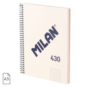 Milan Serie 1918 Cuaderno Espiral Formato A5 Cuadricula 5x5mm - 80 Hojas de 95 gr/m2 - Microperforado, 2 Taladros - Color Beige