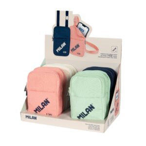 Milan Coleccion 430 Expositor con 12 Bolsos Pequeños Bandolera - Tamaño Bolso 19x2.3x12.8cm - Cierre de Cremallera - Mosqueton de Aluminio - Colores Surtidos