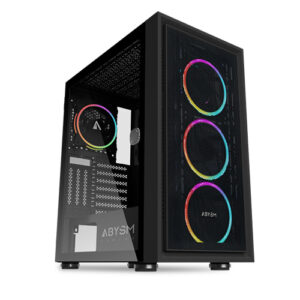 Abysm Danube Kamp Black Caja Torre ATX, ITX, Micro ATX - Lateral Cristal Templado - 3.5" y 2.5" - USB-A y Audio - 4 Ventiladores ARGB Instalados - Soporta Refrigeracion Liquida