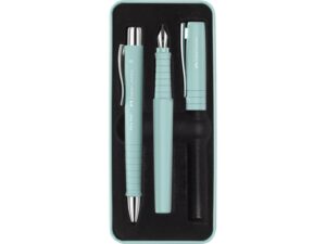 Faber-Castell Poly Pack de Boligrafo Poly Ball y Pluma Estilografica Poly Pen con Plumin B - Clip de Metal - Color Verde Claro