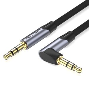 Vention Cable Estereo Jack 3.5 Macho a Jack 3.5 Macho - 0.5m - Plano - Acodado - Color Gris