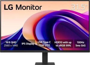 LG Monitor LED 31.5" IPS QHD HDR10 100Hz - Respuesta 5ms - Angulo de Vision 178º - 16:9 - HDMI, USB-C - VESA 100x100mm