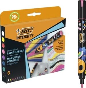 Bic Intensity Pack de 8 Marcadores de Pintura - Punta Media - Tinta con Base de Agua - 98% de Materiales Reciclados - Colores Surtidos