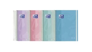 Oxford Touch Pastel Agenda Escolar 25/26 Espiral Dia Pagina - Tamaño 8º - Tapa Extradura Peliculado Touch - Esquinas Microperforadas - Espacio para Notas - Cierre con Goma - Colores Pastel Surtidos