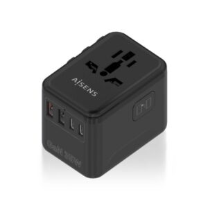 Aisens Adaptador de Viaje Universal GaN 35W - 2xUSB-A QC3.0, 2xUSB-C PD3.0 - Color Negro