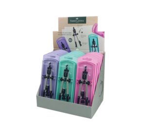 Faber-Castell Expositor de 15 Compases de Ajuste Rapido - Articulaciones en ambos Brazos - Accesorios de Recambio - Adaptador Universal