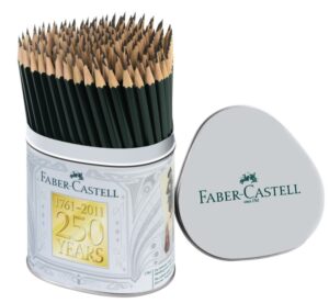 Faber-Castell Castell 9000 Bote de Metal con144 Lapices de Grafito HB - Mina Resistente a la Rotura - Ecologico