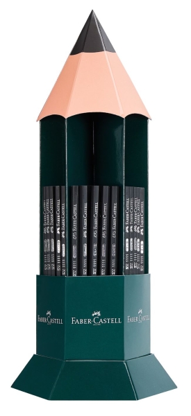 Faber-Castell Castell 1111 Expositor con 120 Lapices de Grafito - Grados de dureza Surtidos - Mina Resistente a la Rotura - Cuerpo con Acabado en Negro