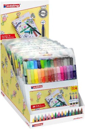 Edding 1200 Expositor con 10 Packs de 30 Rotuladores - Punta Redonda - Tinta con Base de Agua - Colores Clasicos, Neon y Pastel Surtidos