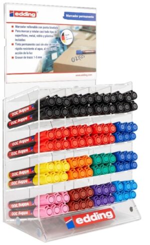 Edding 330 Expositor con 96 Rotuladores Permanentes - Punta Biselada - Trazo entre 1 y 5 mm. - Tinta casi Inodora - Capuchon con Clip - Secado Rapido - Colores Surtidos
